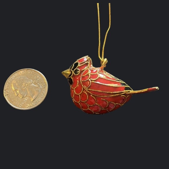 Cloisonne Enamel Gold Red Cardinal Bird Christmas Ornament new - Picture 1 of 10
